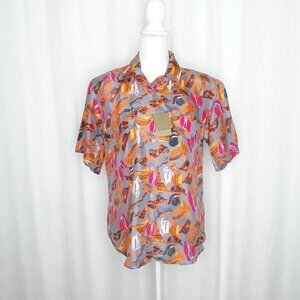 Vintage Bogari Hat Motif Silk Shirt New with Tags